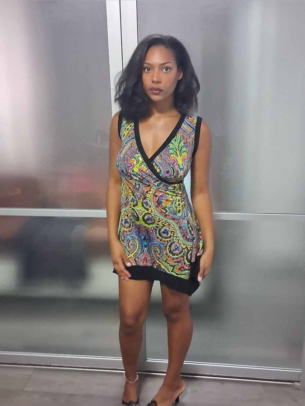 Vintage Paisley sequin V-Neck mini dress